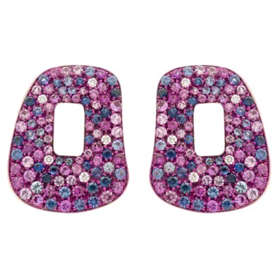 Pre-owned Mattioli Puzzle Medium Earring In 18k Rosegold, White Diamonds And Pink Sapphire