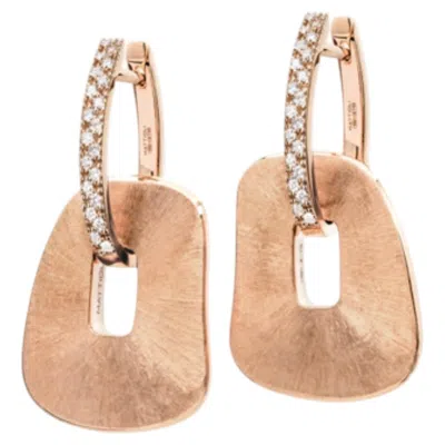 Pre-owned Mattioli Puzzle Medium Hoops 18k Rose Gold, Diamonds Hand Engraved Pendant In Red