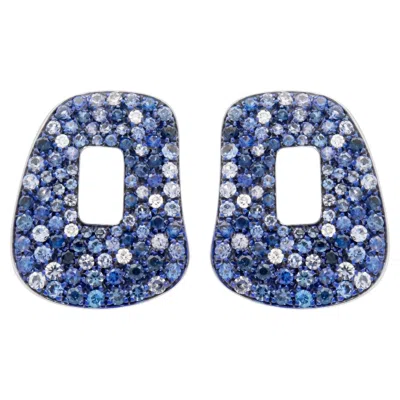 Pre-owned Mattioli Puzzle Mediumearring In 18k Whitegold, White Diamonds And Blue Sapphire