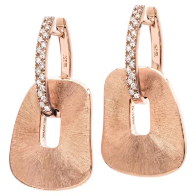 Pre-owned Mattioli Puzzle Solo Hand-engraved Maxi Earrings In 18k Rose Gold And Diamonds In Red
