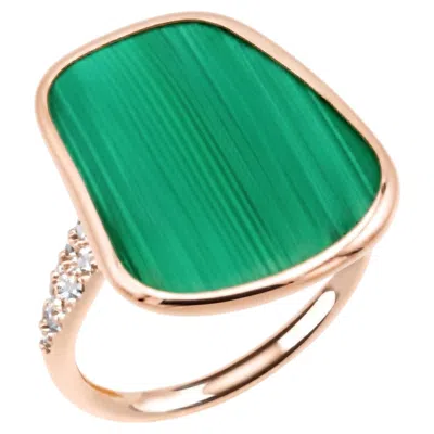 Pre-owned Mattioli Ring In 18k Rose Gold, Diamonds And Malachite In Red