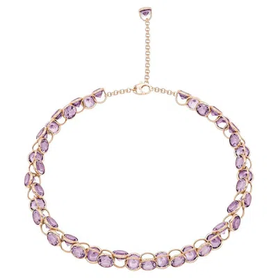 Pre-owned Mattioli Smarties Necklace 18k Rose Gold And Diamond Cut Amethysts In Red