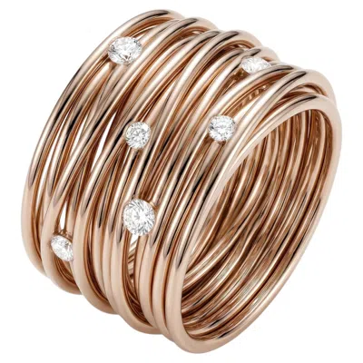 Pre-owned Mattioli Tibet Ring Big In 18k Rose Gold And White Diamonds