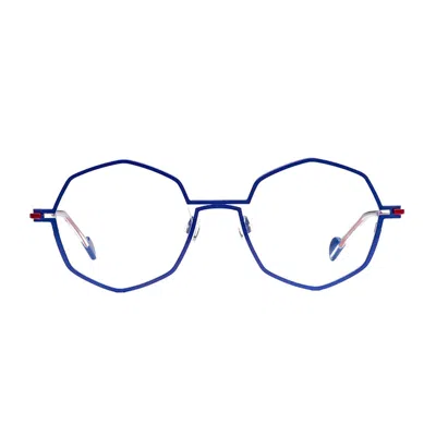 Matttew Blue Silver Metal Geometric Sunglasses