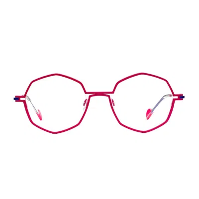 Matttew Pink Silver Titanium Geometric Sunglasses In Red