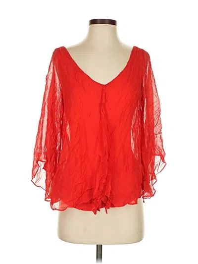 Pre-owned Matty M 3/4 Sleeve Silk Top Red Plunge Neckline Tops