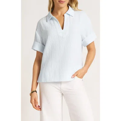 Matty M . Adrienne Gauze Polo Top In Blue