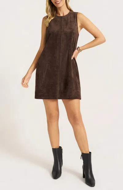 Matty M . Ashton Faux Suede Shift Minidress In Espresso