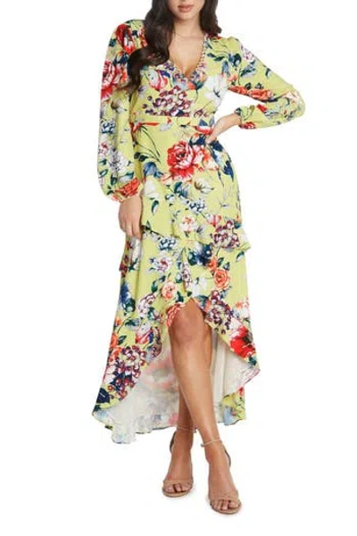 Matty M . Asymmetrical Ruffle Floral Print Midi Dress In Multi