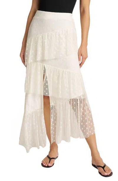 Matty M . Asymmetrical Star Mesh Midi Skirt In Animal Print