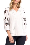 Matty M . Athena Embroidered Puff Sleeve Cotton Top In Neutral