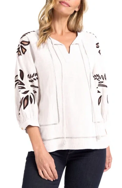 Matty M . Athena Embroidered Puff Sleeve Cotton Top In Neutral