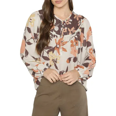 Matty M Ava Long Sleeve Button-up Blouse In Brown
