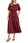Matty M . Belle Puff Sleeve Dress In Burgundy