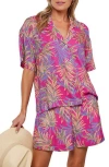 Matty M . Benson Short Sleeve Button Front Top In Multi