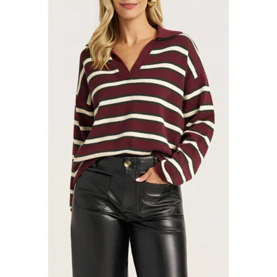 Matty M . Brey Striped Henley Sweater In Wine/pine