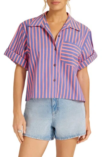 Matty M . Chamber Directional Stripe Cotton Blend Button-up Shirt In Blue