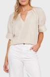 Matty M . Chloe Notch Collar Short Sleeve Top In Neutral