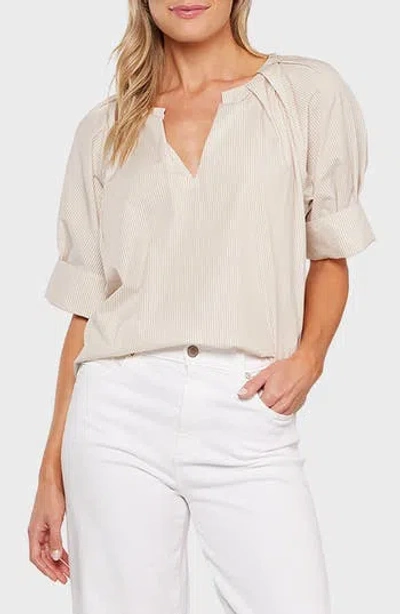 Matty M . Chloe Notch Collar Short Sleeve Top In Neutral