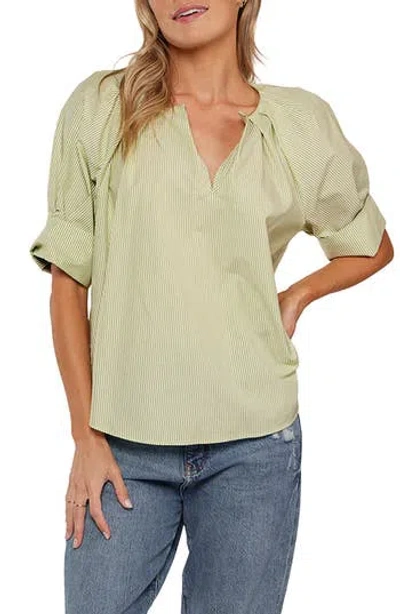 Matty M . Chloe Notch Collar Short Sleeve Top In Green