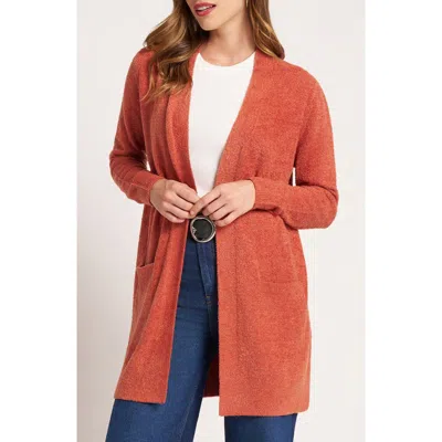 Matty M . Claire Longline Open Front Cardigan In Red