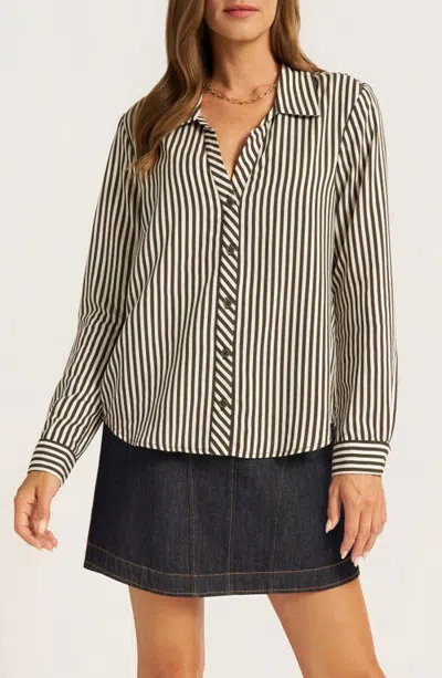 Matty M . Clover Button Front Shirt In Ivory/olive