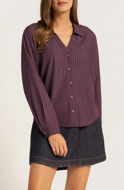 Matty M . Clover Button Front Shirt In Navy/wine
