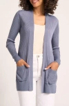 Matty M . Colfax Longline Open Front Cardigan In Blue