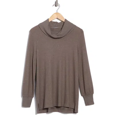 Matty M . Cowl Neck Long Sleeve Knit Top In Brown