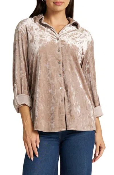 Matty M . Crushed Velvet Button Shirt In Champagne