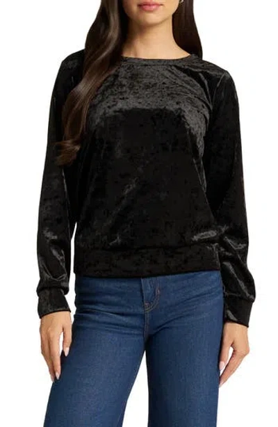 Matty M . Crushed Velvet Crewneck Top In Black