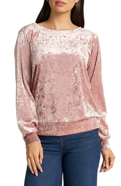 Matty M . Crushed Velvet Crewneck Top In Blush