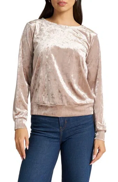 Matty M . Crushed Velvet Crewneck Top In Champagne