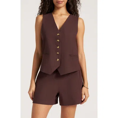 Matty M . Davenport Linen Blend Vest In Brown