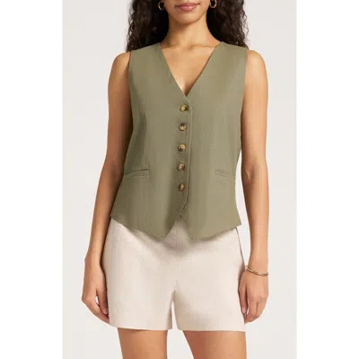 Matty M . Davenport Linen Blend Vest In Green