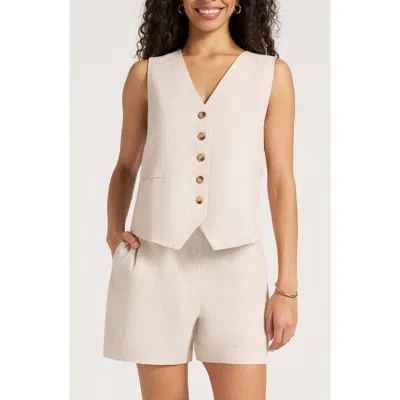 Matty M . Davenport Linen Blend Vest In Neutral