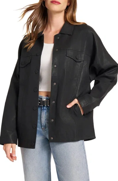 Matty M . Dom Coated Denim Trucker Jacket In Black