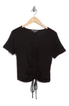 Matty M . Drawstring Ruched Front Top In Black