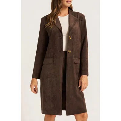 Matty M . Elio Faux Suede Long Coat In Espresso