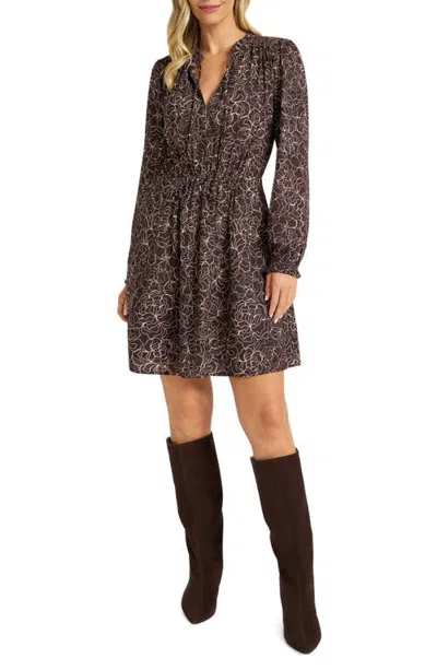 Matty M . Emery Ruffle Long Sleeve Dress In Espresso/blush
