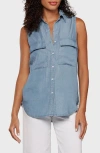 Matty M . Euclid Chambray Button Front Sleeveless Shirt In Blue