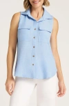 Matty M . Euclid Sleeveless Button-up Shirt In Blue