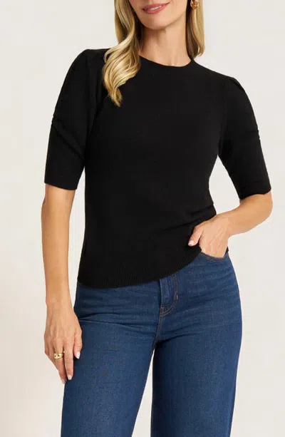 Matty M . Everly Rib Short Sleeve Sweater In Black