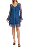 Matty M . Eyelet Front Long Sleeve Lace Minidress In Blue