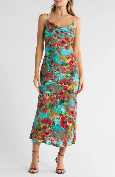 Matty M . Floral Bias Cut Satin Slipdress In Multi