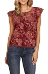 Matty M . Floral Lace Ruffle Cap Sleeve Top In Brown