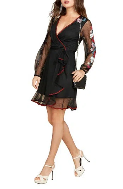 Matty M . Floral Sleeve Wrap Dress In Black