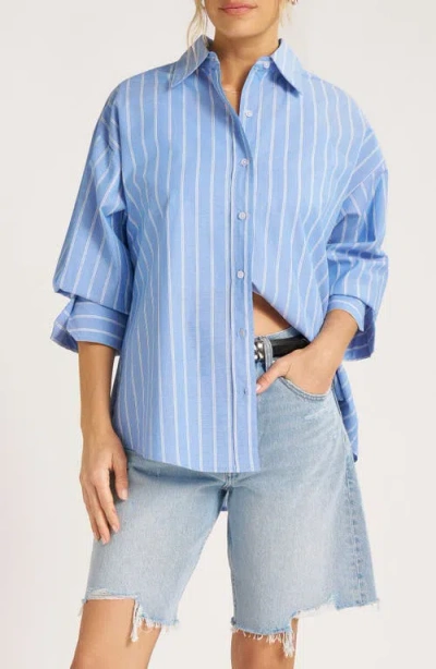 Matty M . Genevieve Stripe Button-up Top In Blue