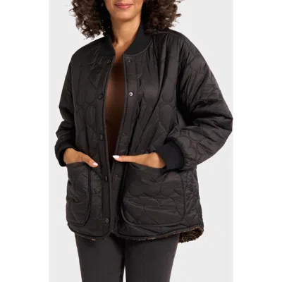 Matty M Heart Quilted Bomber Jacket In Black