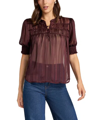 Matty M Indie Smocked Metallic Top In Brown